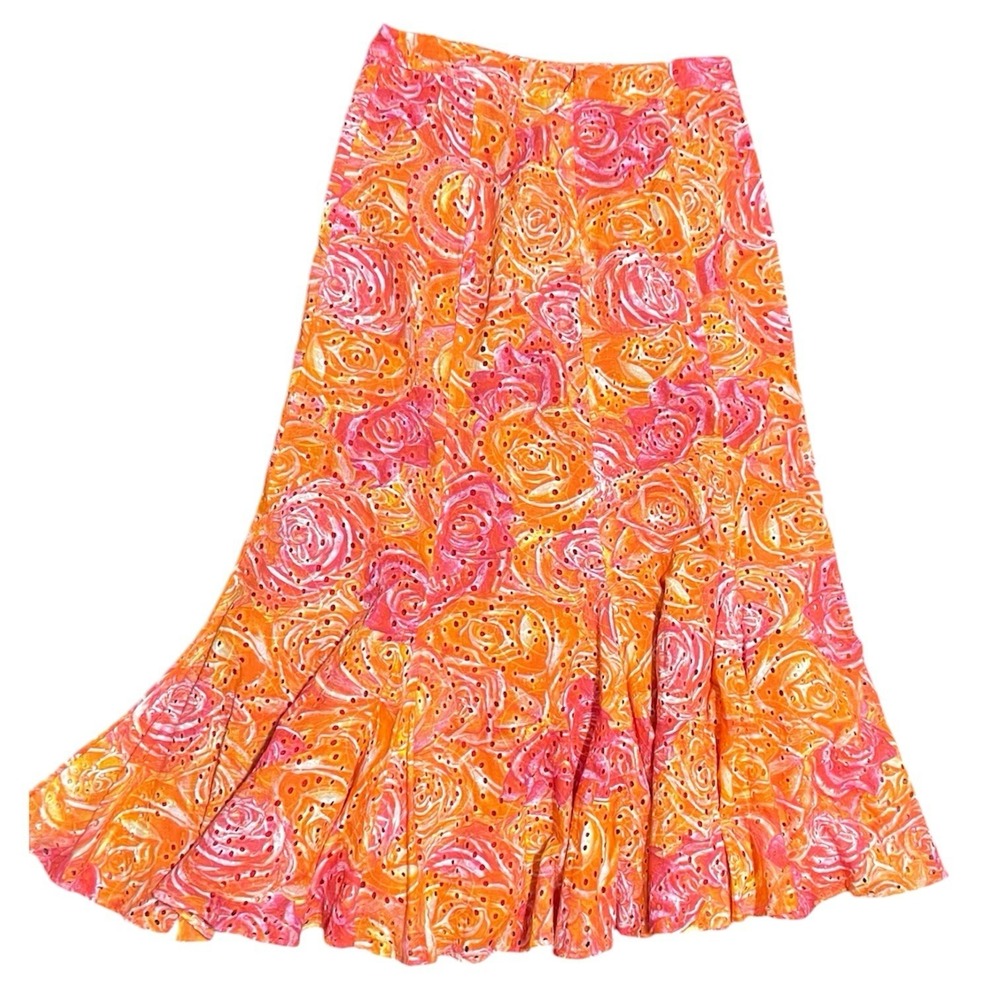 Ala Von Auersperg $695 Floral Eyelates Full Maxi Skirt Size L Summer Festive